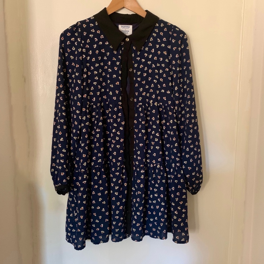 Navy blue A line dress peter pan collar S/M